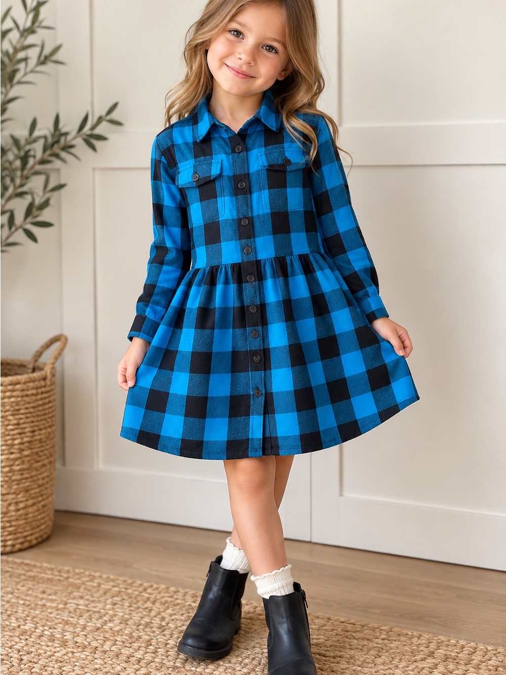 Polo Ralph Lauren Girls Blue Plaid Flannel Shirt Dress | Fall Classic | 6X